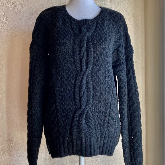 Vince charcoal cable knit crewneck sweater with open stitching. Size M - Picture 1 of 12
